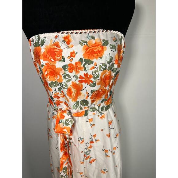 GOMORN 2 peace, Strapless Wide Leg Jumpsuit floral orange Sz XL 12 44 NWT - Picture 7 of 14